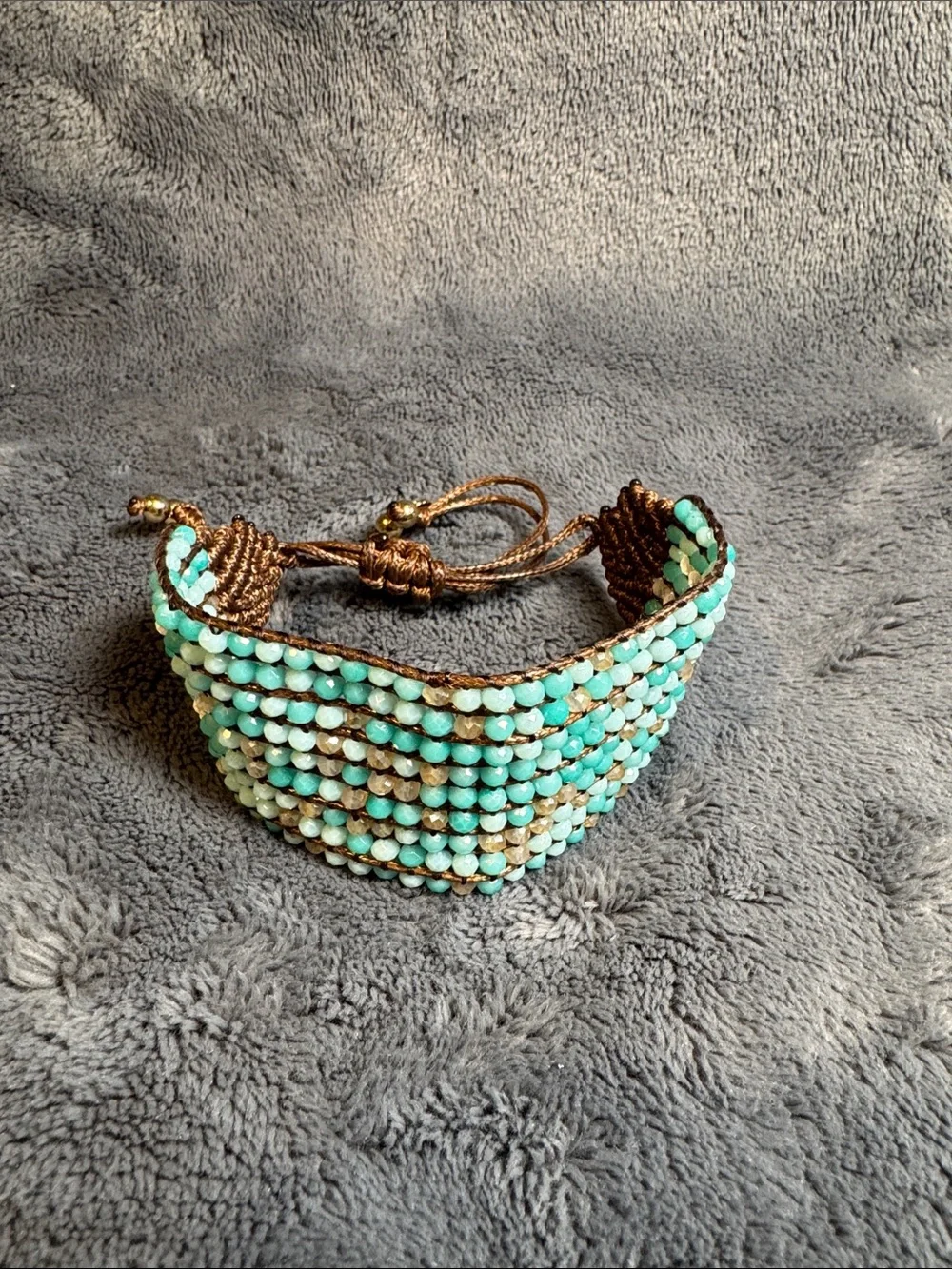Turquoise Beaded Multi-Strand Wrap Bracelet, Slip Knot Close
